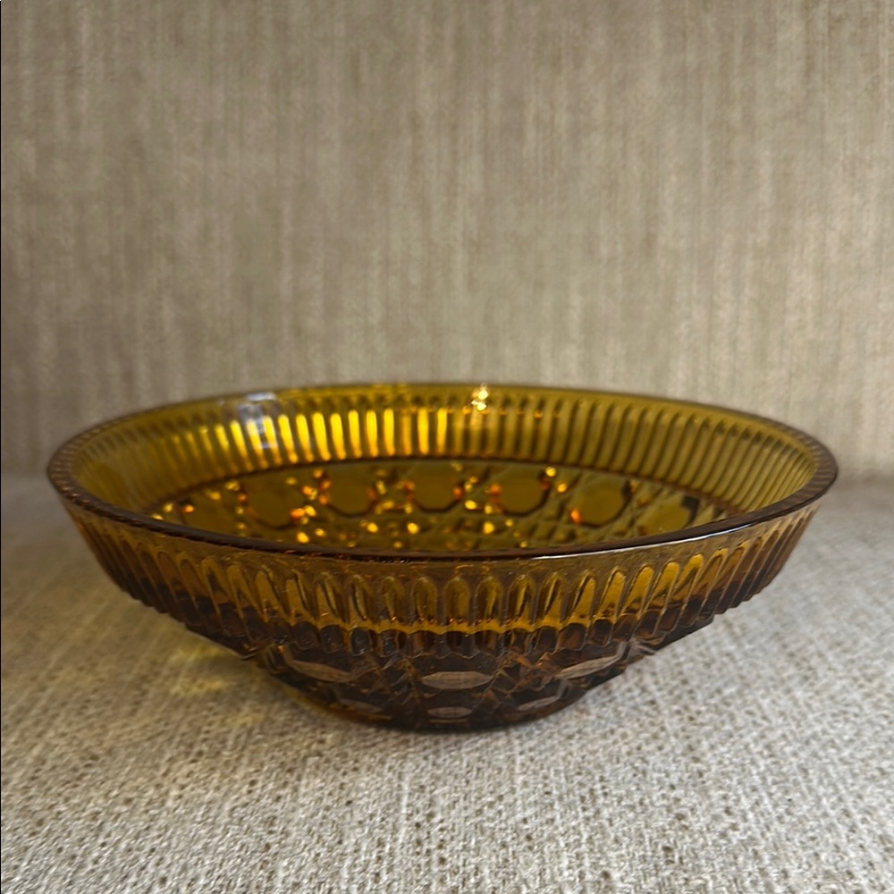 Vintage Indian Glass Amber Cut Glass Coin Button Dish